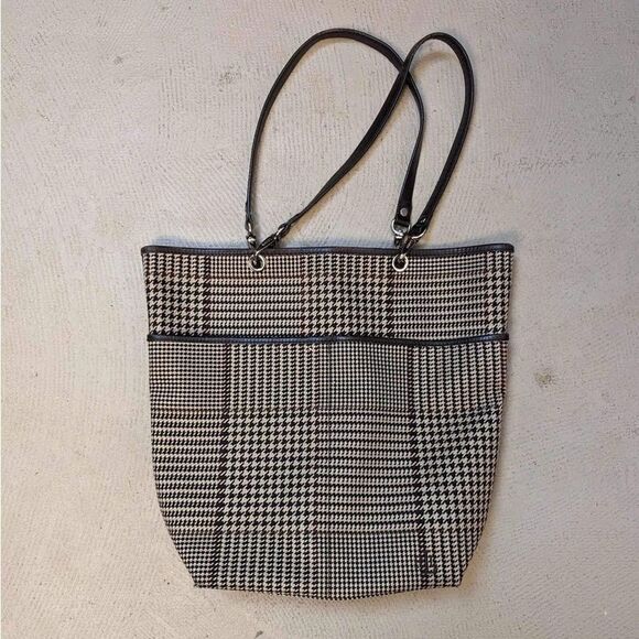 Lauren Ralph Lauren Handbags - Lauren Ralph Lauren Houndstooth Plaid Canvas Black Tote‎ Bag